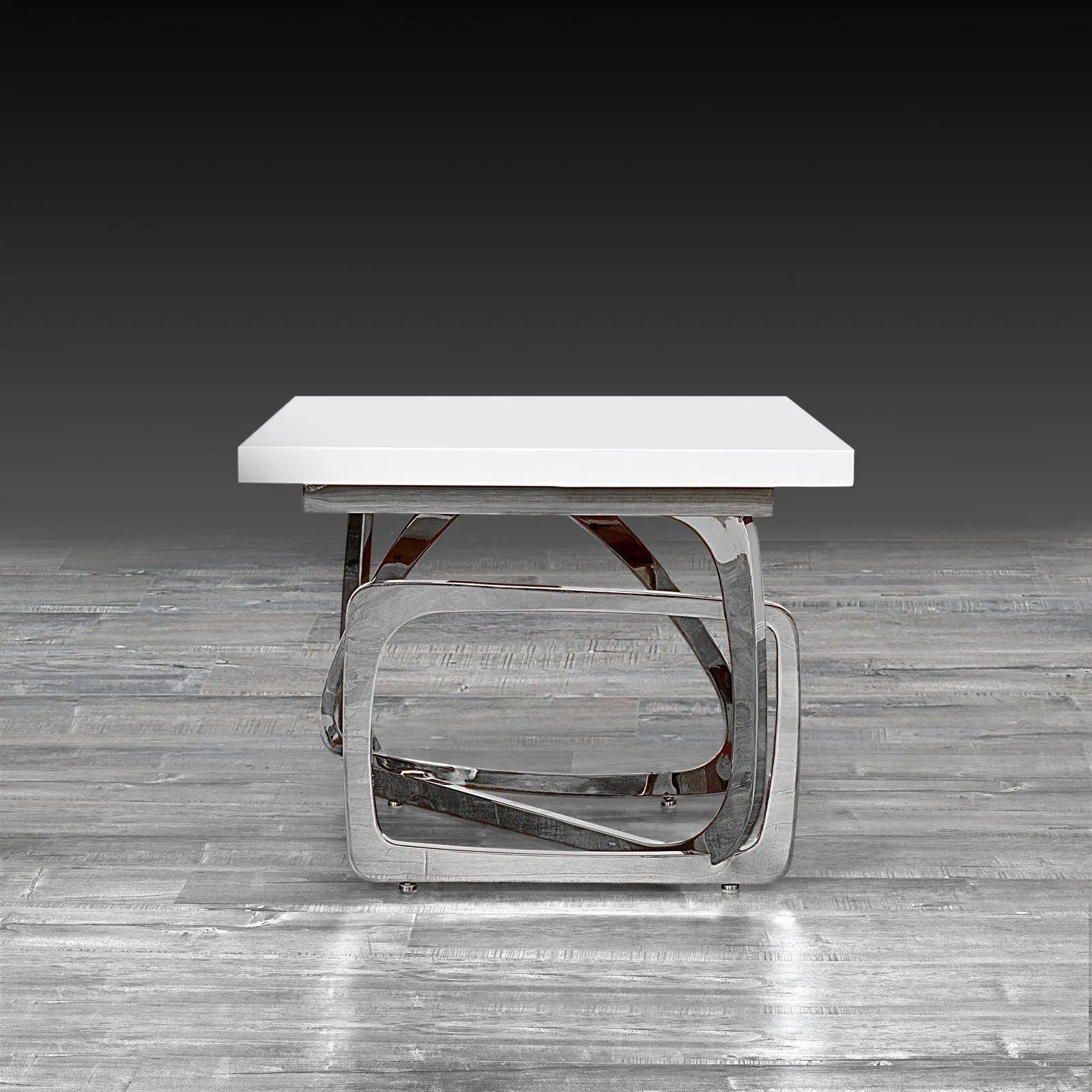 Flow White Silver Modern End Table