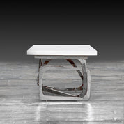 Flow White Silver Modern End Table