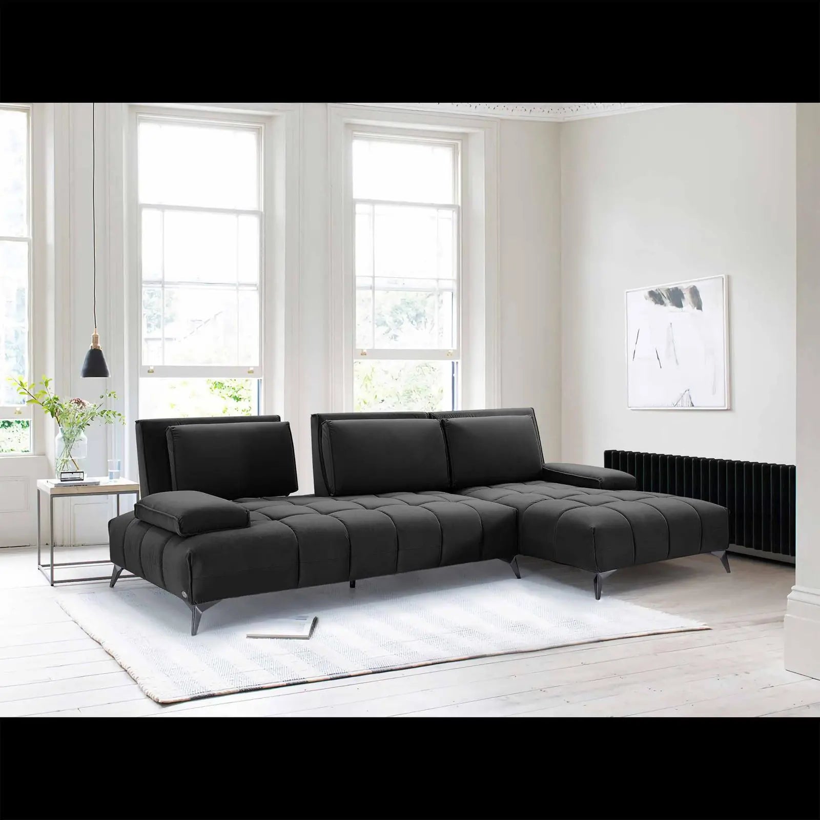 Francesco Bl Left Sofa Chaise Black Luxury Sectional