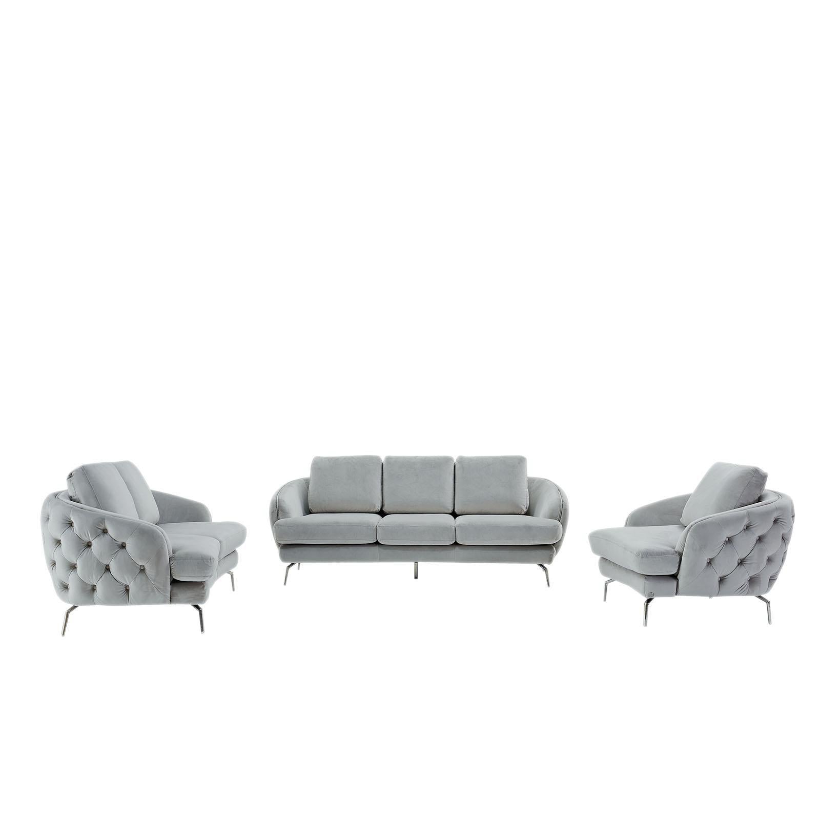 Giulia Sofa Polished Stainless Steel Base Light Gray Stylish Sofa Set RG