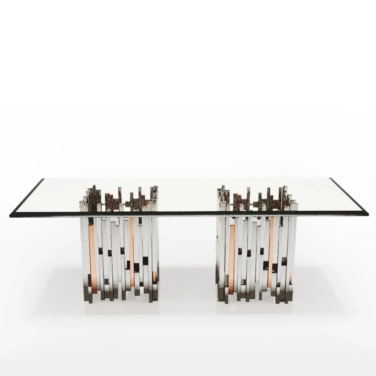 Illusion Rect Sqb Polished Stainless Steel Base Dining Table