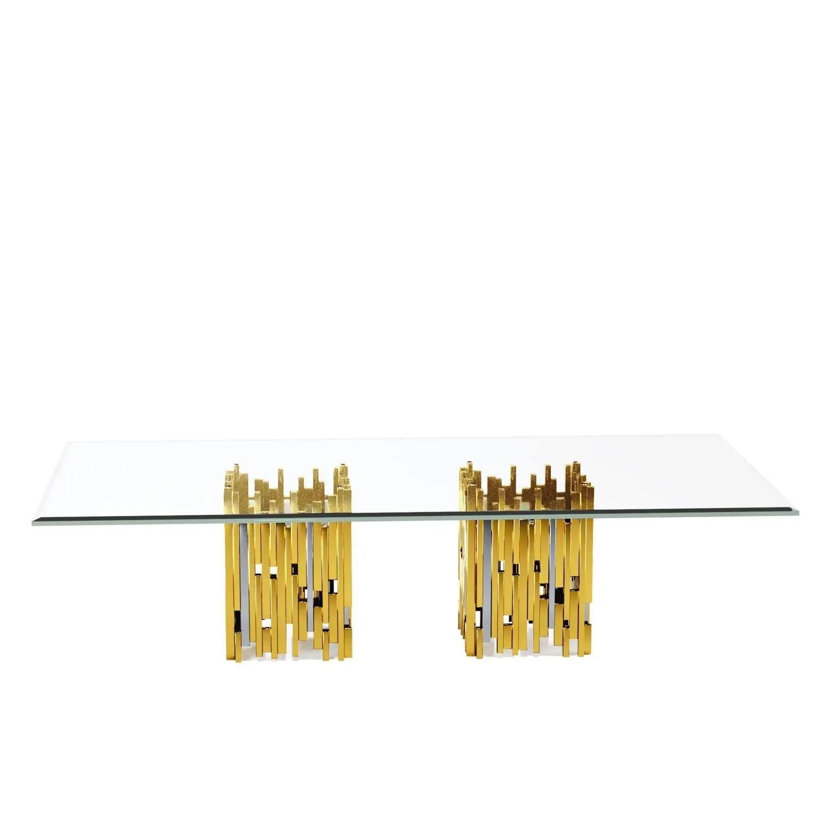 Illusion Rect Sqb Titanium Gold Polished Stainless Steel Base Dining Table RG