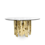 Illusion Round All Titanium Gold Polished Stainless Steel Base Dining Table