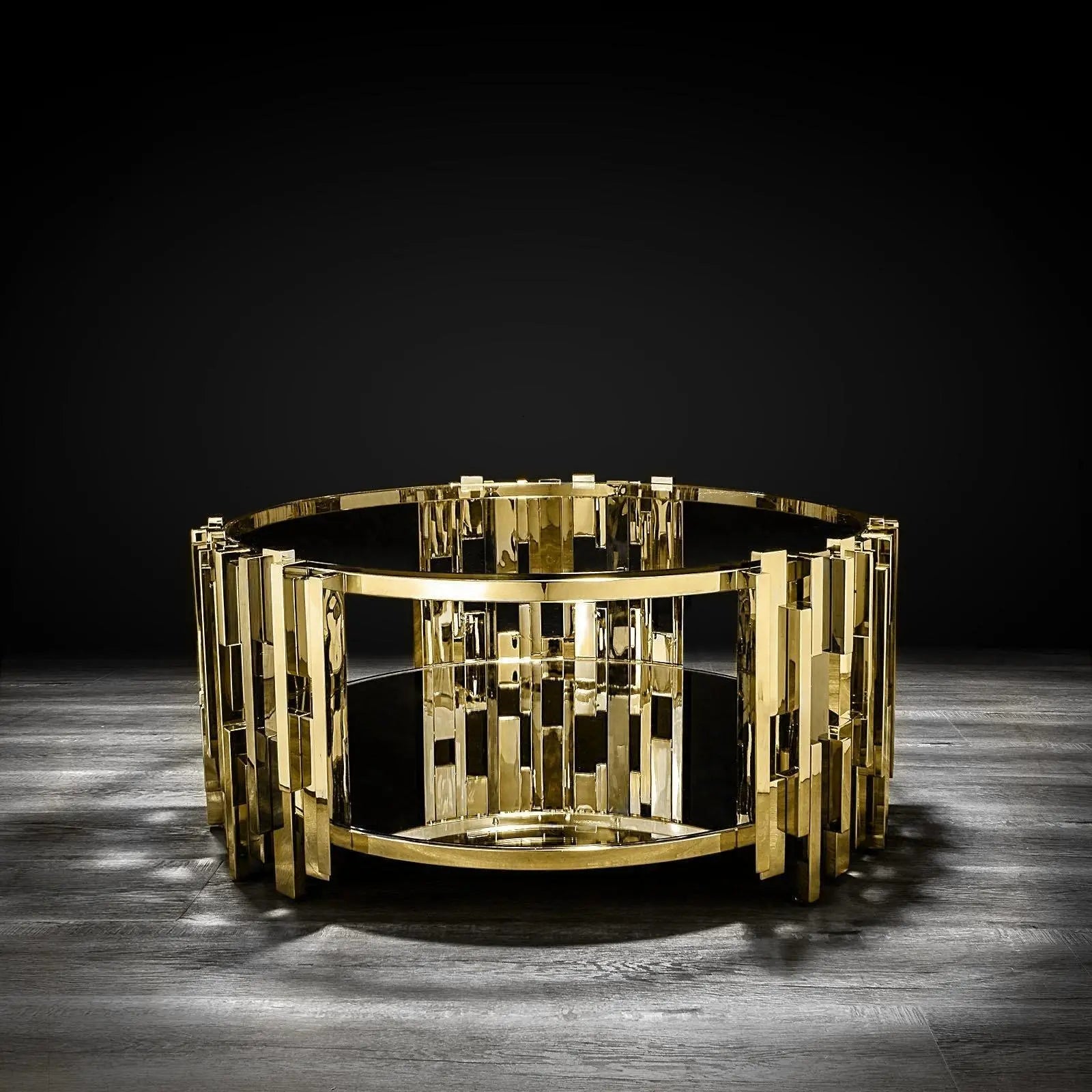 Illusion Round All Titanium Gold Polished Stainless Steel Base Modern Coffee Table RG