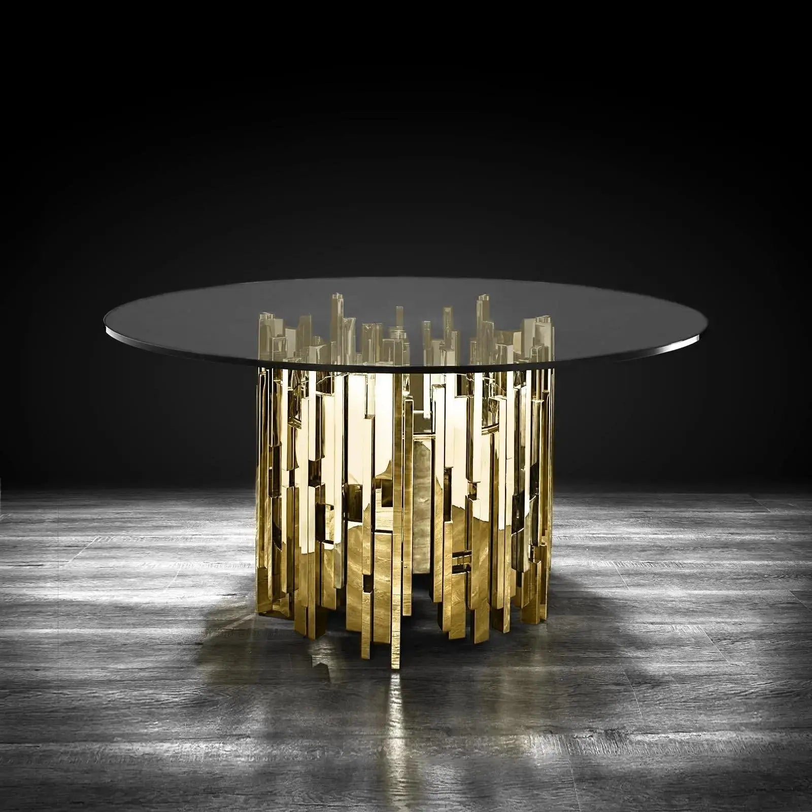 Illusion Round All Titanium Gold Polished Stainless Steel Base Modern Dining Table