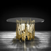 Illusion Round All Titanium Gold Polished Stainless Steel Base Modern Dining Table