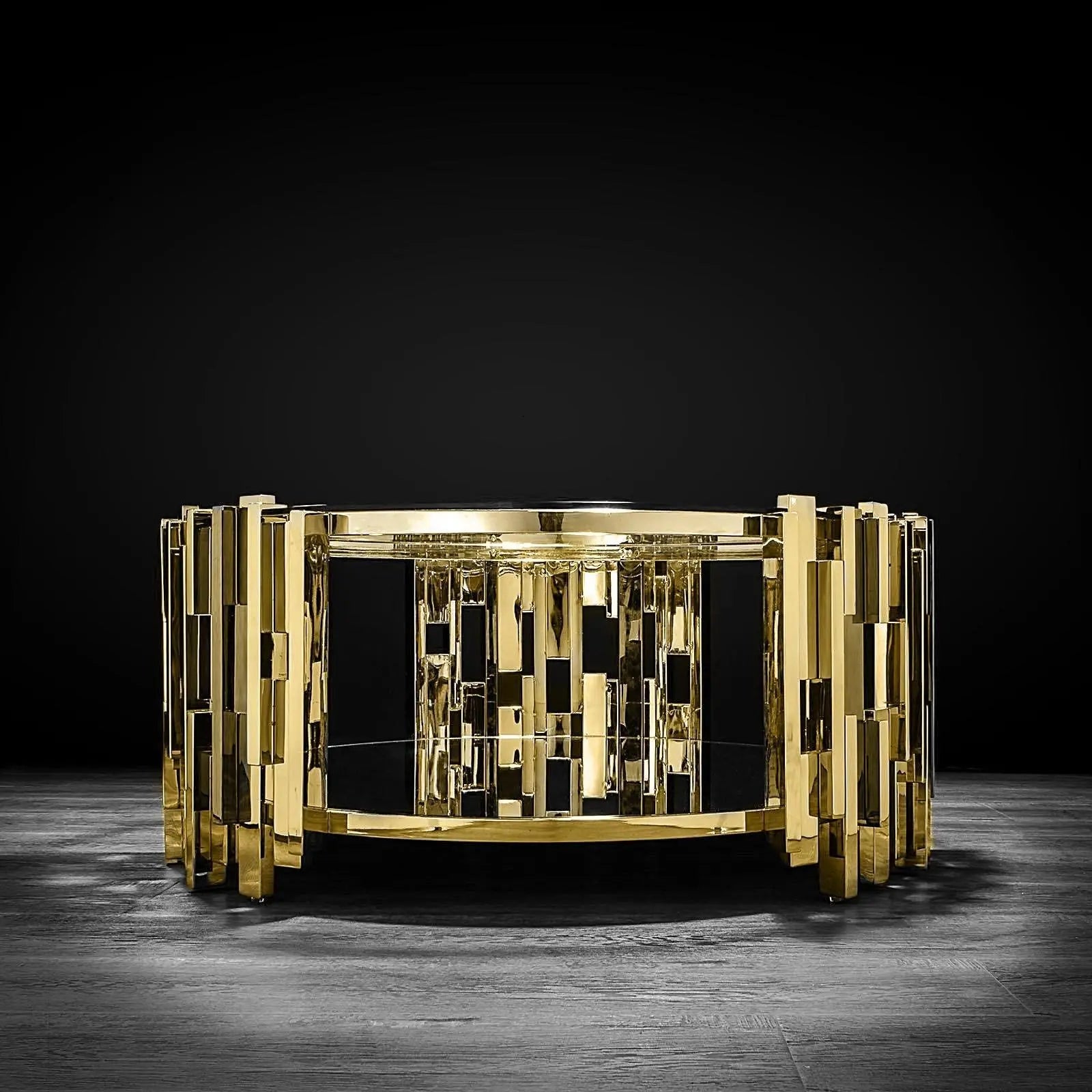 Illusion Round All Titanium Gold Polished Stainless Steel Base Stylish Coffee Table RG