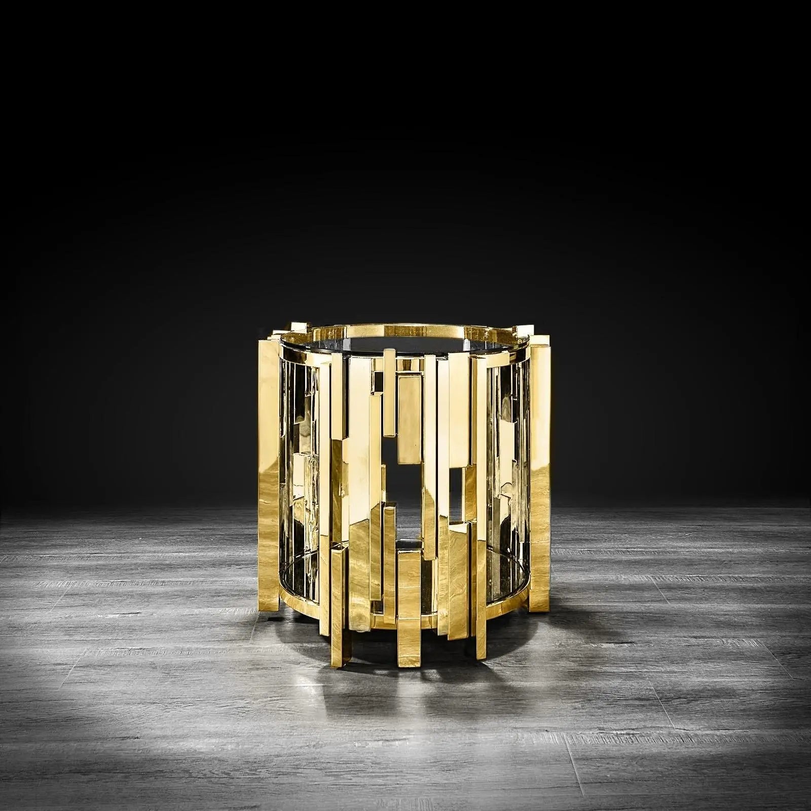 Illusion Round All Titanium Gold Polished Stainless Steel Base Stylish End Table