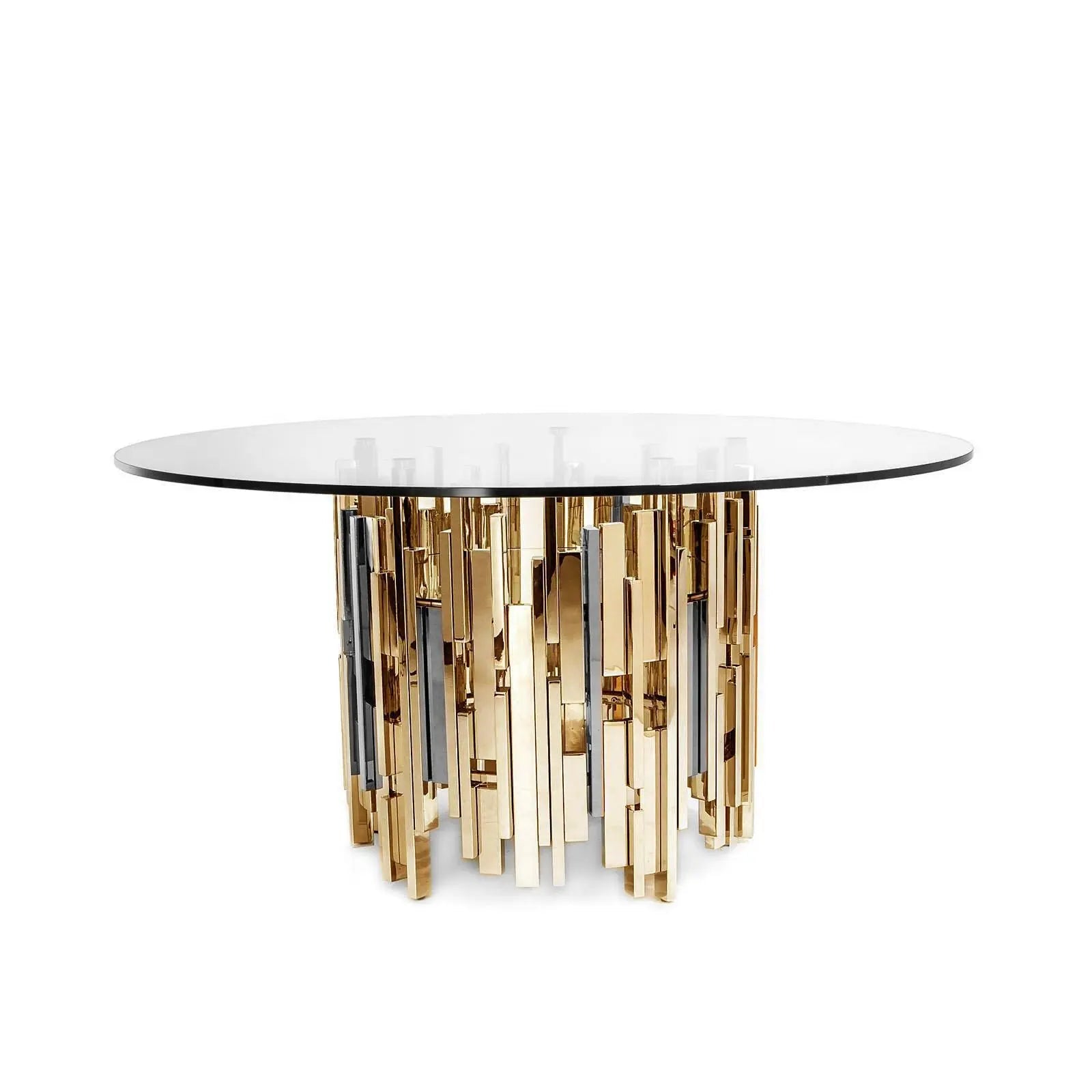 Illusion Round Titanium Gold Polished Stainless Steel Base Dining Table RG