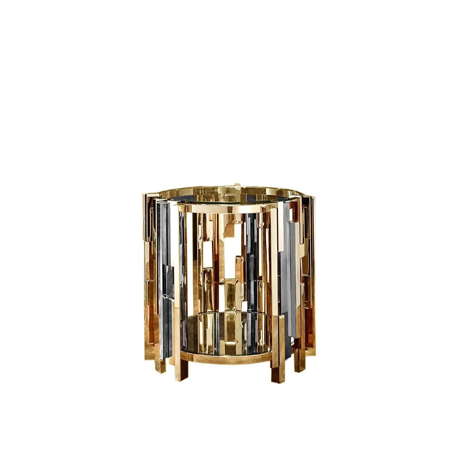 Illusion Round Titanium Gold Polished Stainless Steel Base End Table