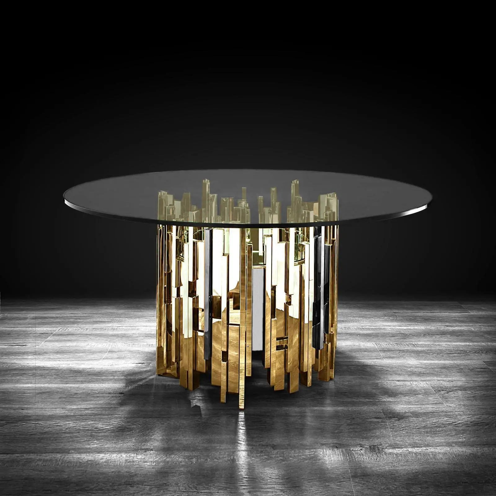 Illusion Round Titanium Gold Polished Stainless Steel Base Modern Dining Table RG