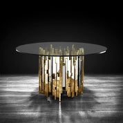 Illusion Round Titanium Gold Polished Stainless Steel Base Modern Dining Table RG