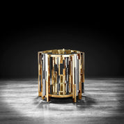 Illusion Round Titanium Gold Polished Stainless Steel Base Modern End Table