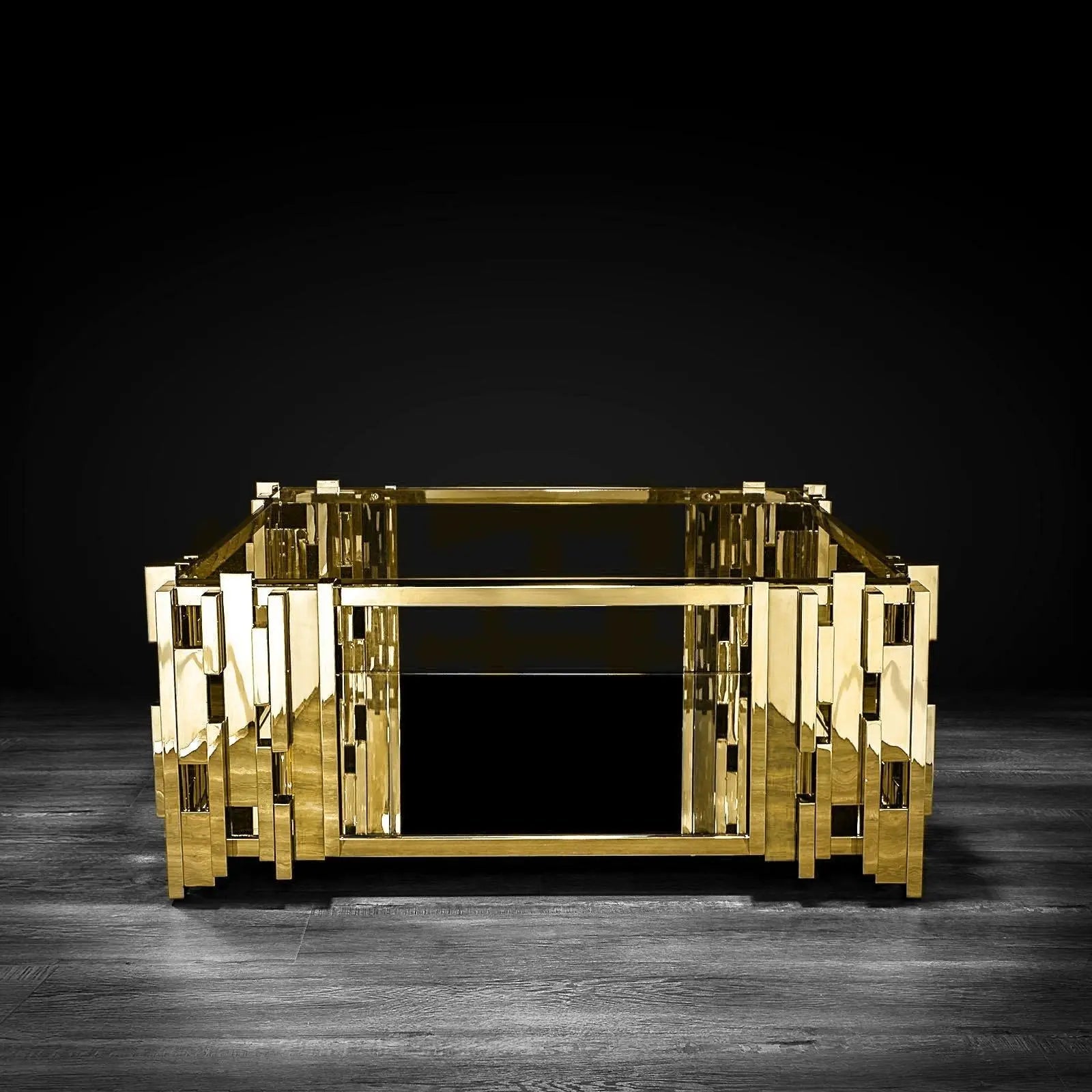 Illusion Square All Titanium Gold Polished Stainless Steel Base Modern Coffee Table RG