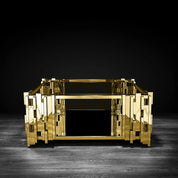 Illusion Square All Titanium Gold Polished Stainless Steel Base Modern Coffee Table RG