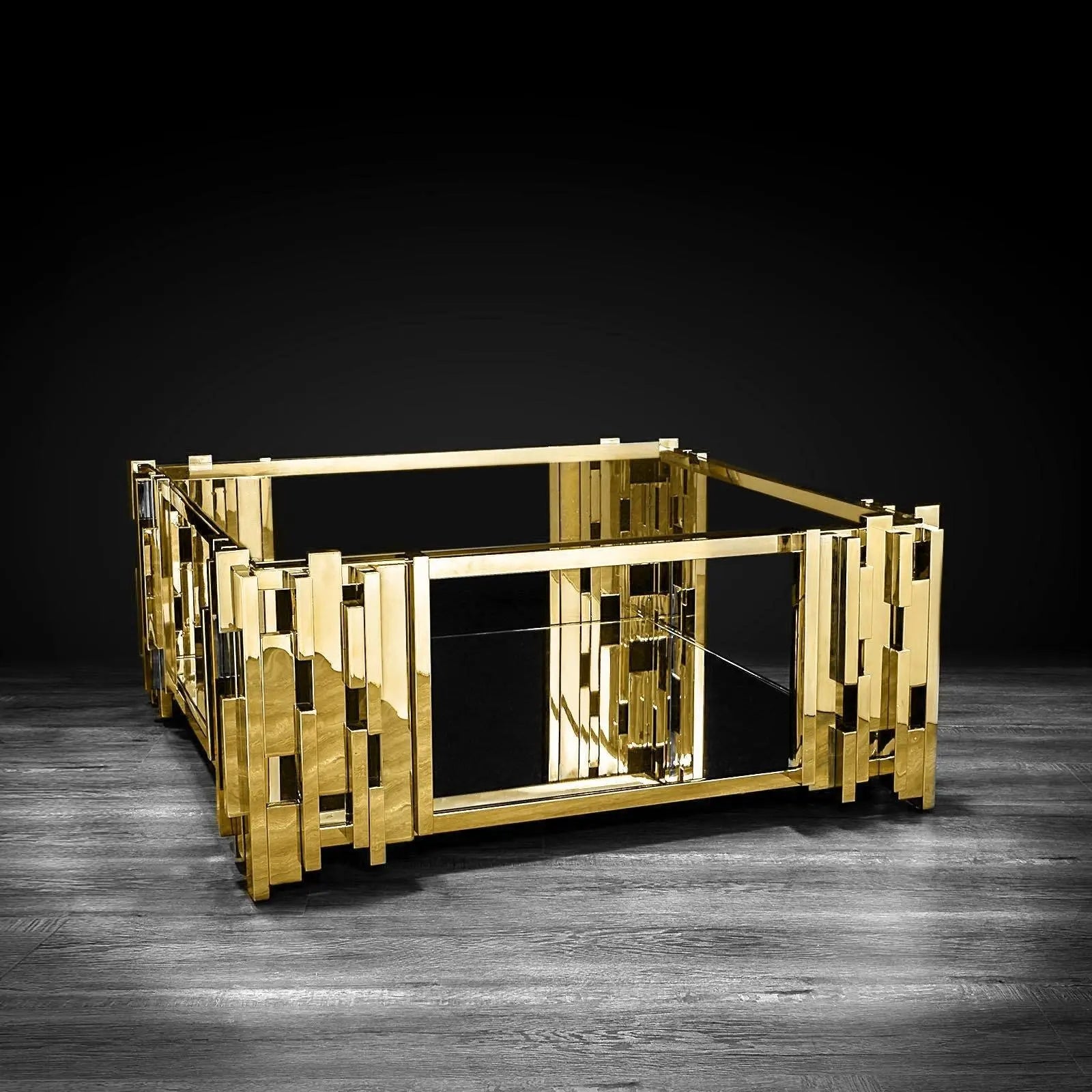 Illusion Square All Titanium Gold Polished Stainless Steel Base Stylish Coffee Table RG