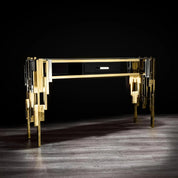 Illusion Titanium Gold Polished Stainless Steel Base Polished Stainless Steel Base Luxury Console Table RG