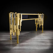 Illusion Titanium Gold Polished Stainless Steel Base Polished Stainless Steel Base Modern Console Table RG