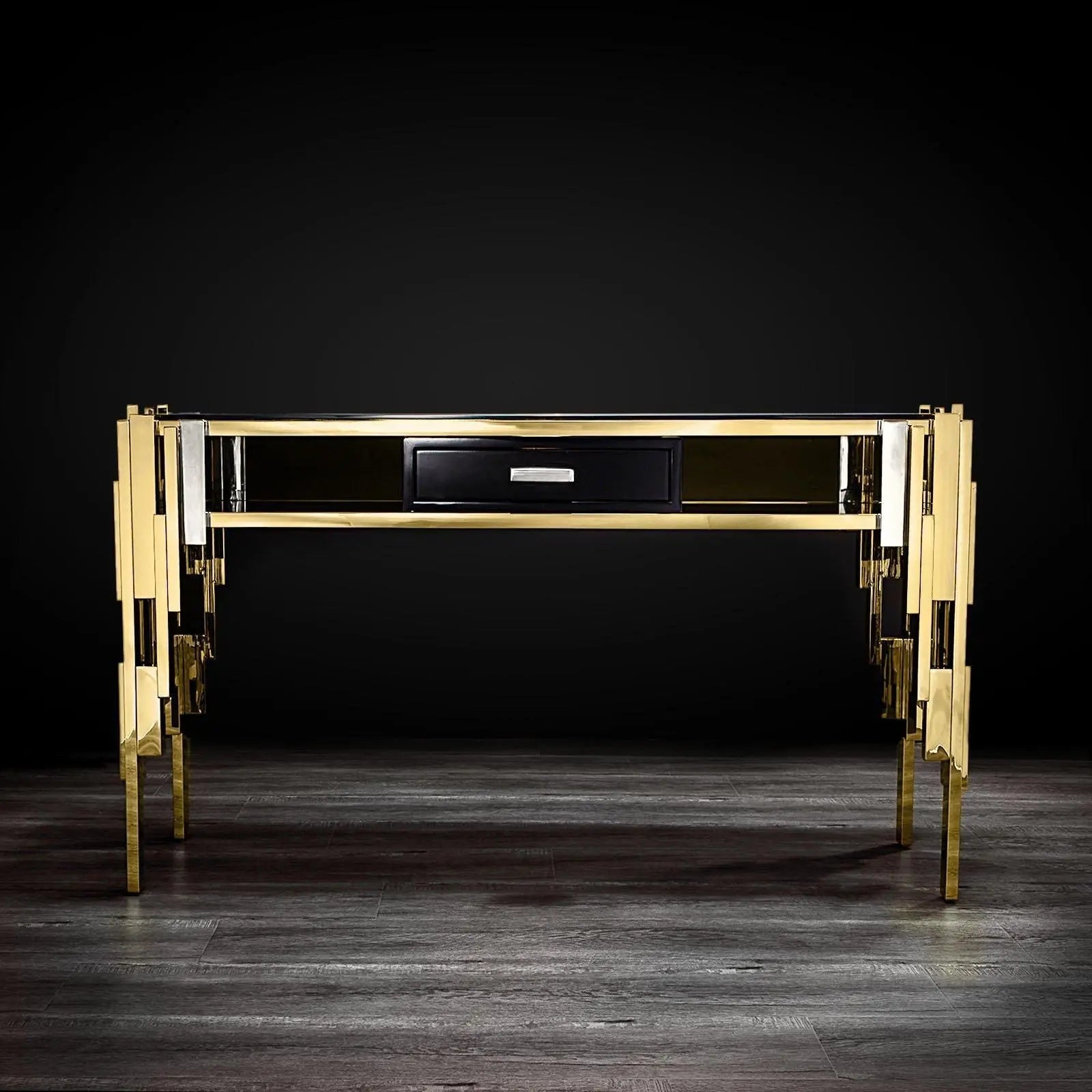 Illusion Titanium Gold Polished Stainless Steel Base Polished Stainless Steel Base Roberto Grassie Console Table RG