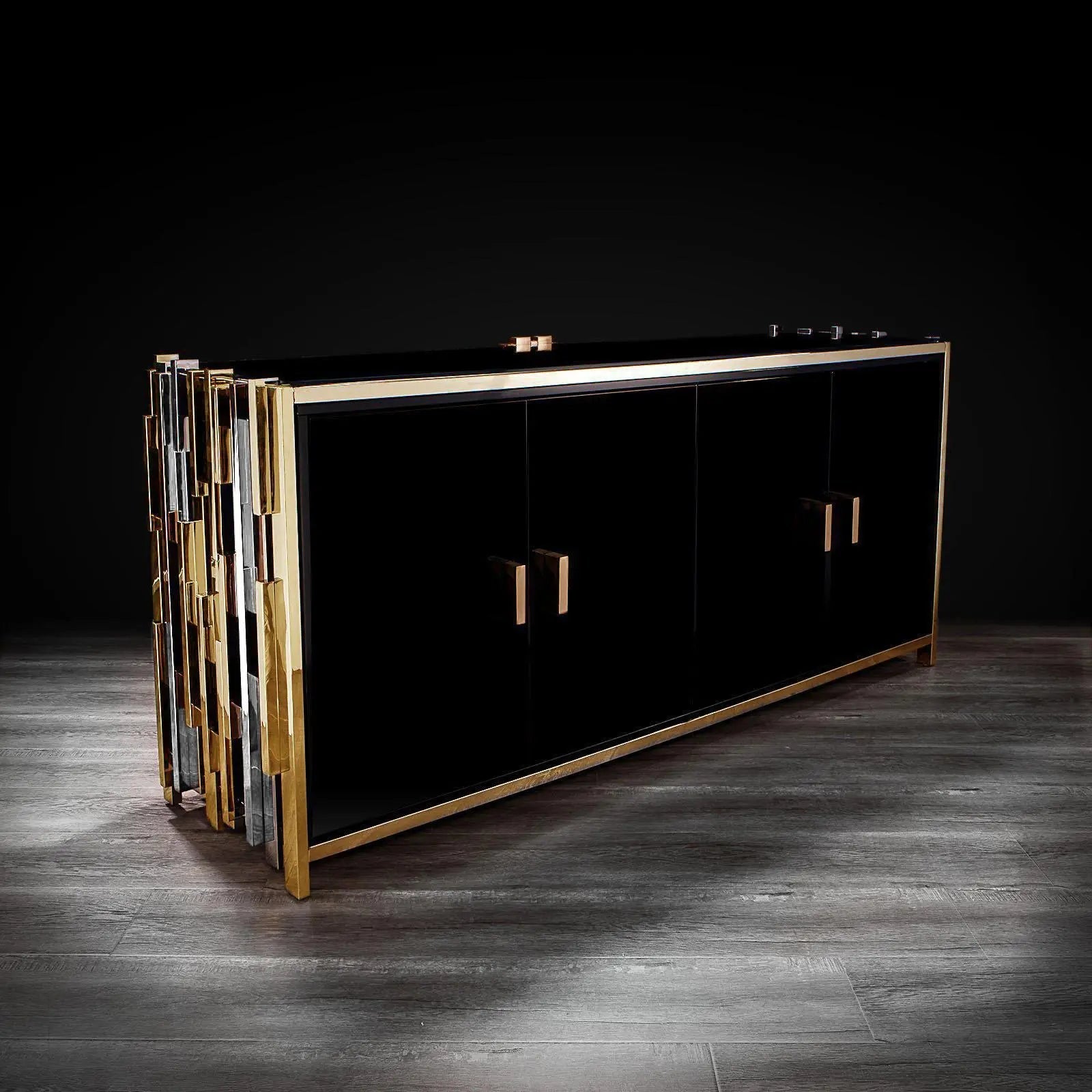 Illusion Titanium Gold Polished Stainless Steel Base Stylish Buffet