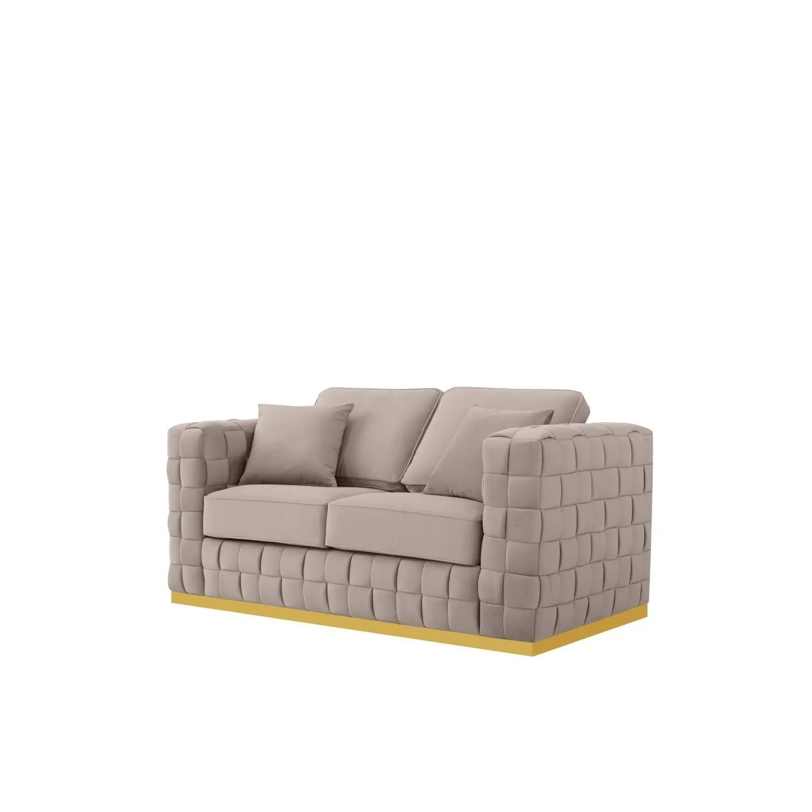 Liam Titanium Gold Brushed Stainless Steel Base Taupe Luxury Sofa Set RG