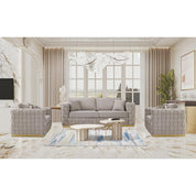 Liam Titanium Gold Brushed Stainless Steel Base Taupe Modern Sofa Set RG