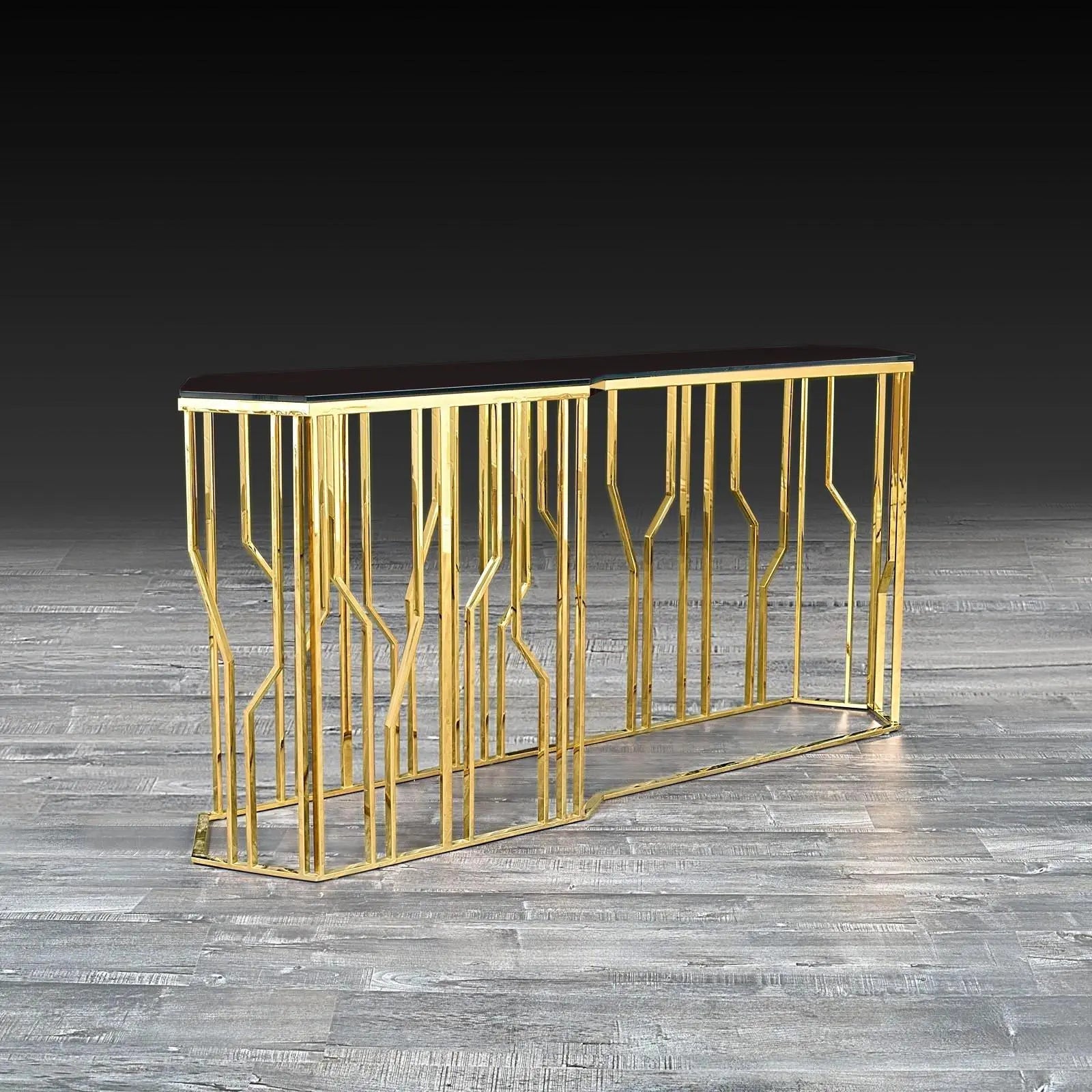 Lorensia Lg Titanium Gold Polished Stainless Steel Base Glass Stylish Console Table RG