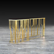 Lorensia Lg Titanium Gold Polished Stainless Steel Base Glass Stylish Console Table RG