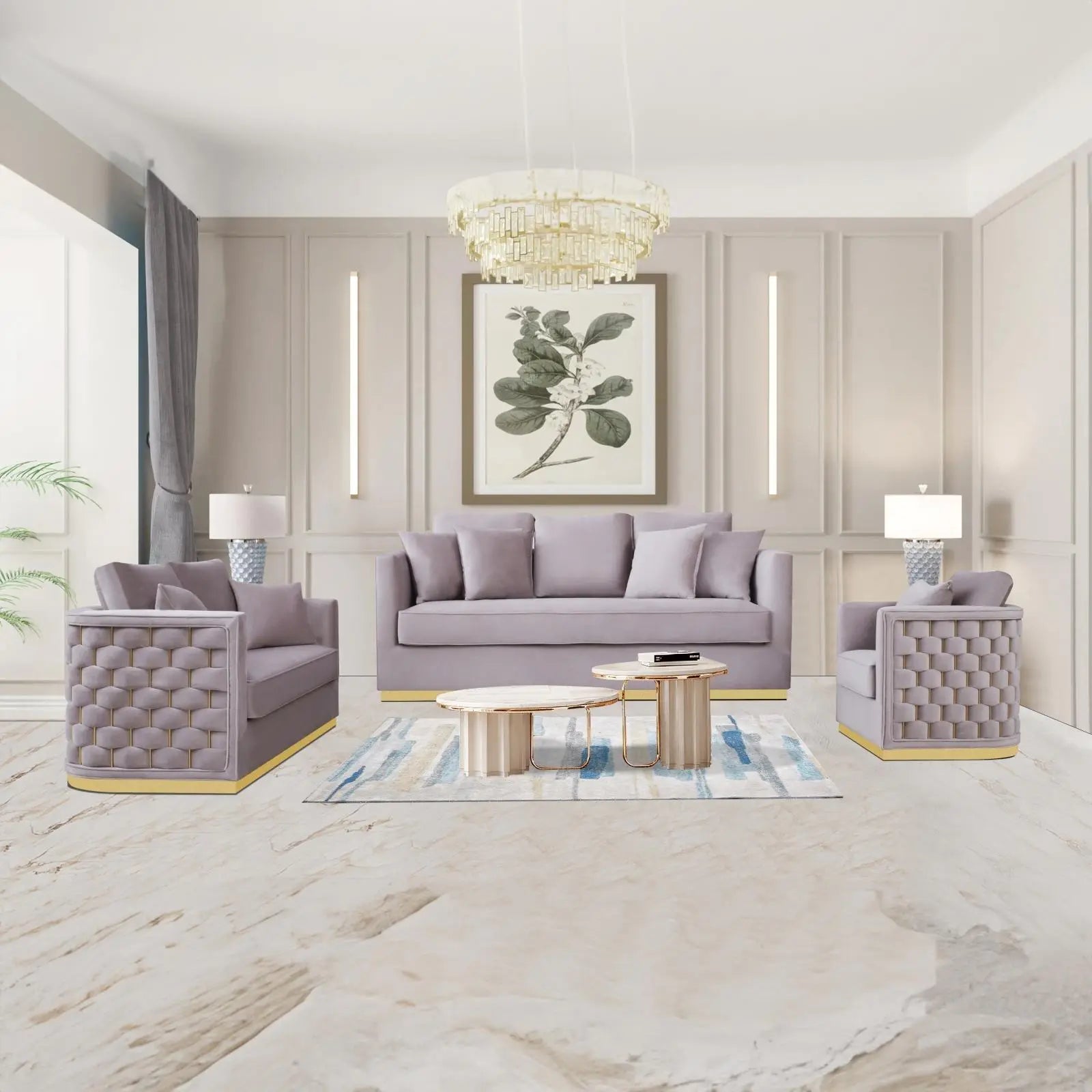 Lucia Gold Taupe Modern Sofa Set
