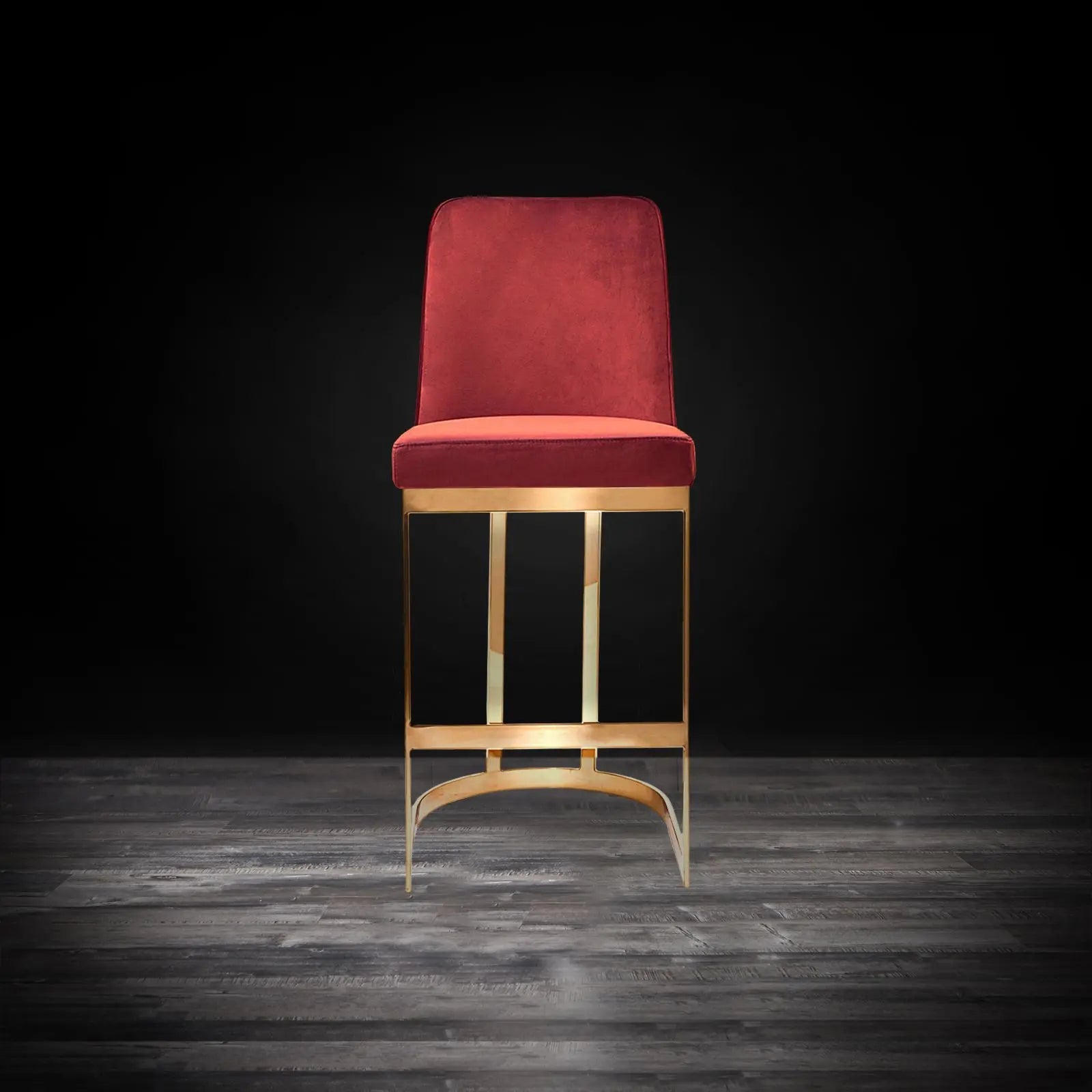 Mariella Titanium Gold Polished Stainless Steel Base Burgundy Counter Modern Bar Stool