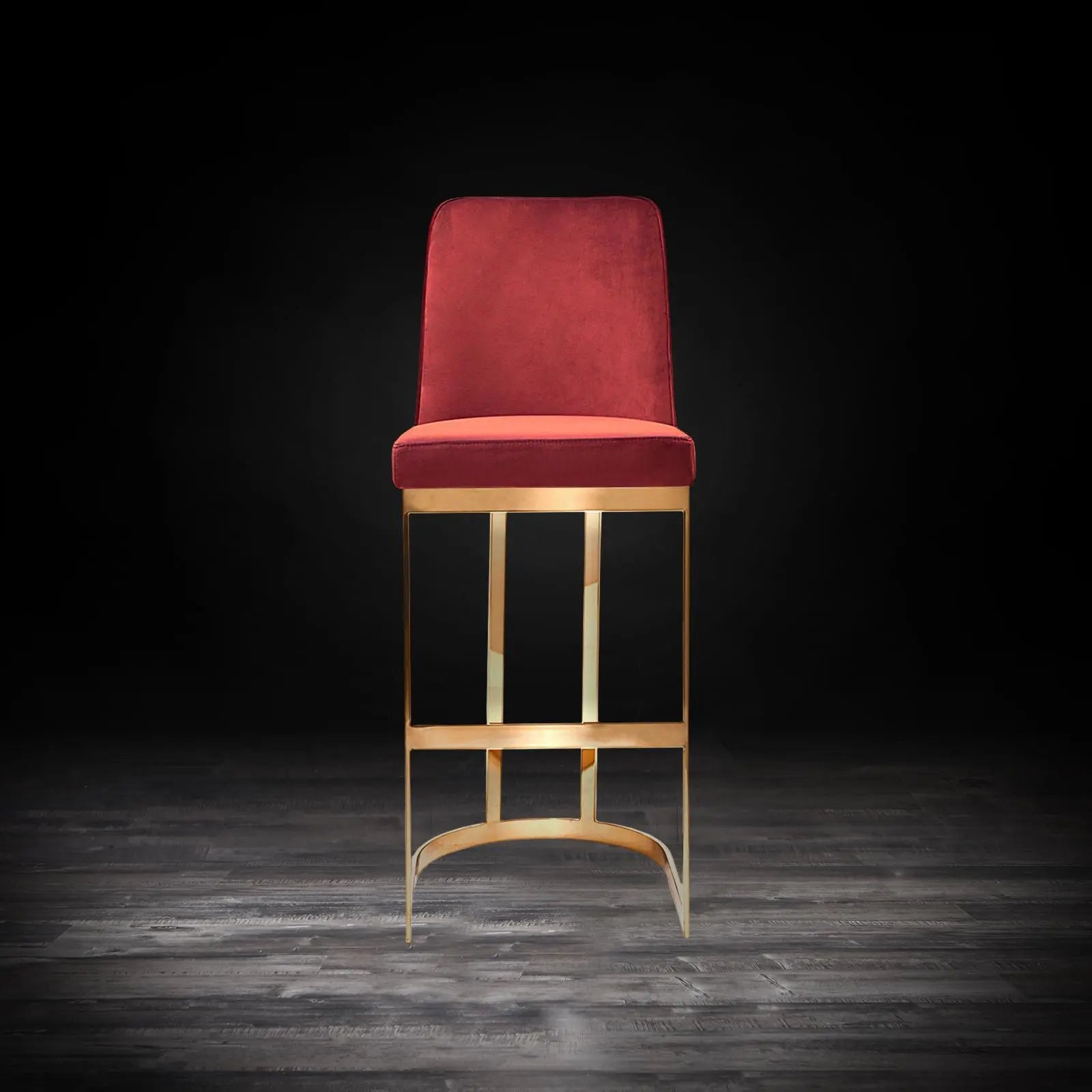 Mariella Titanium Gold Polished Stainless Steel Base Burgundy Modern Bar Stool