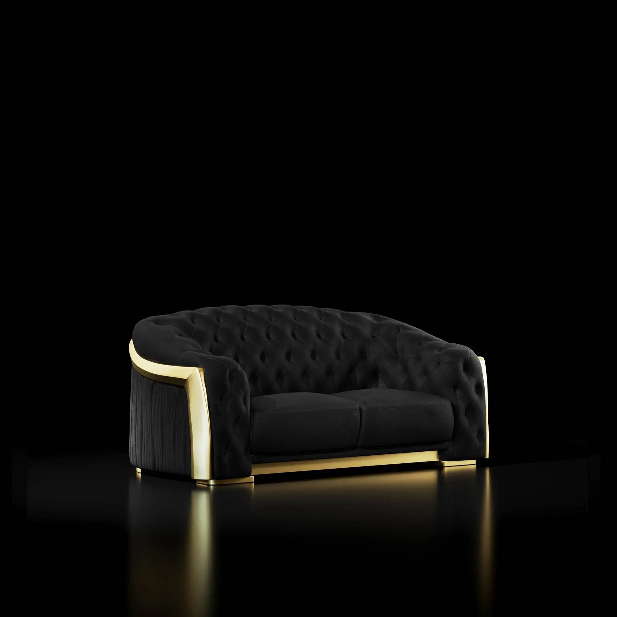 Massimo Lux Brushed Titanium Gold Loveseat Black