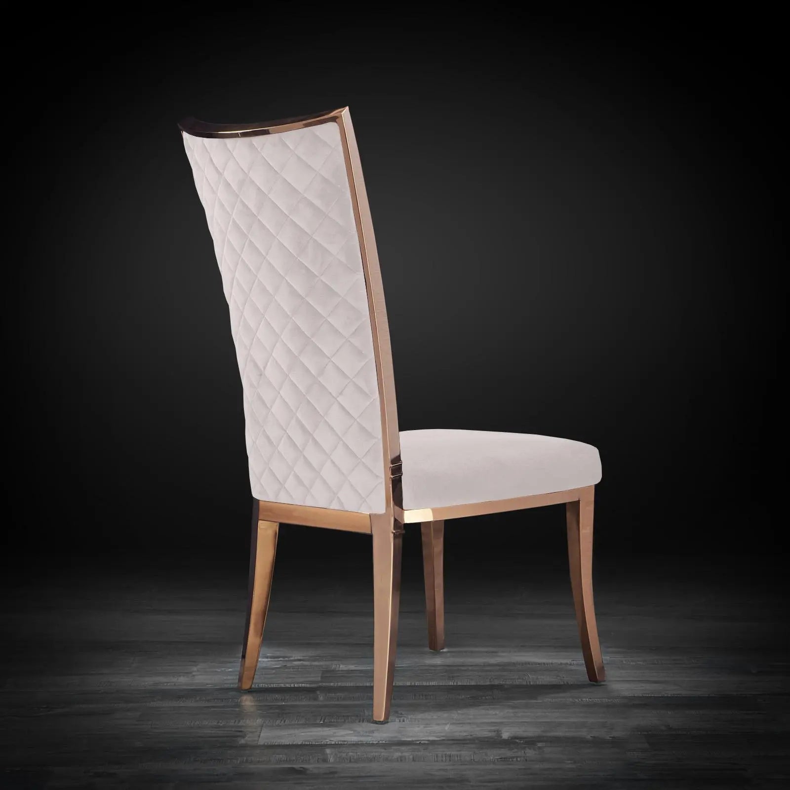 Massimo Rose Gold Polished Stainless Steel Base Beige Roberto Grassie Dining Chair