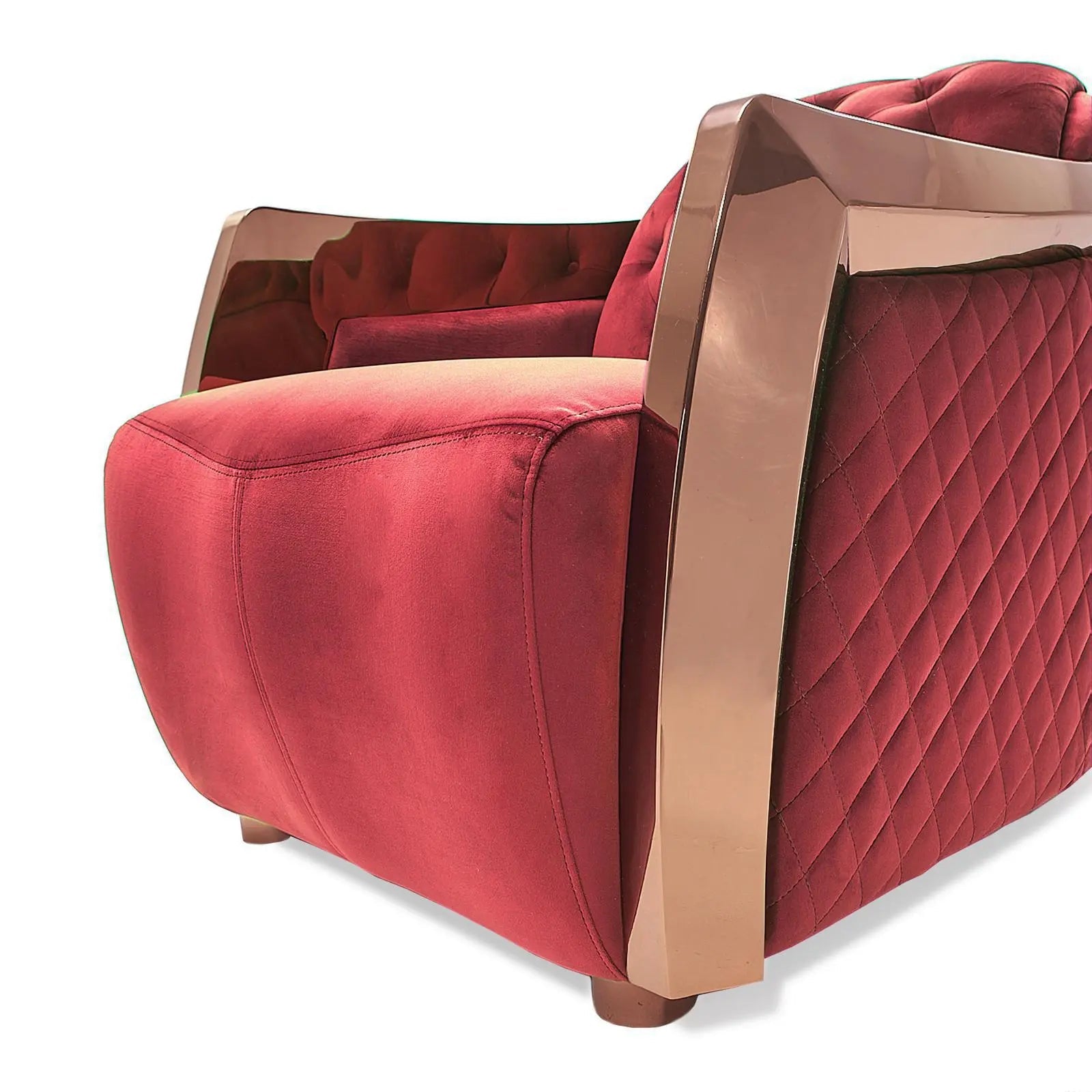 Massimo Rose Gold Polished Stainless Steel Base Burgundy Ax Sofa Set