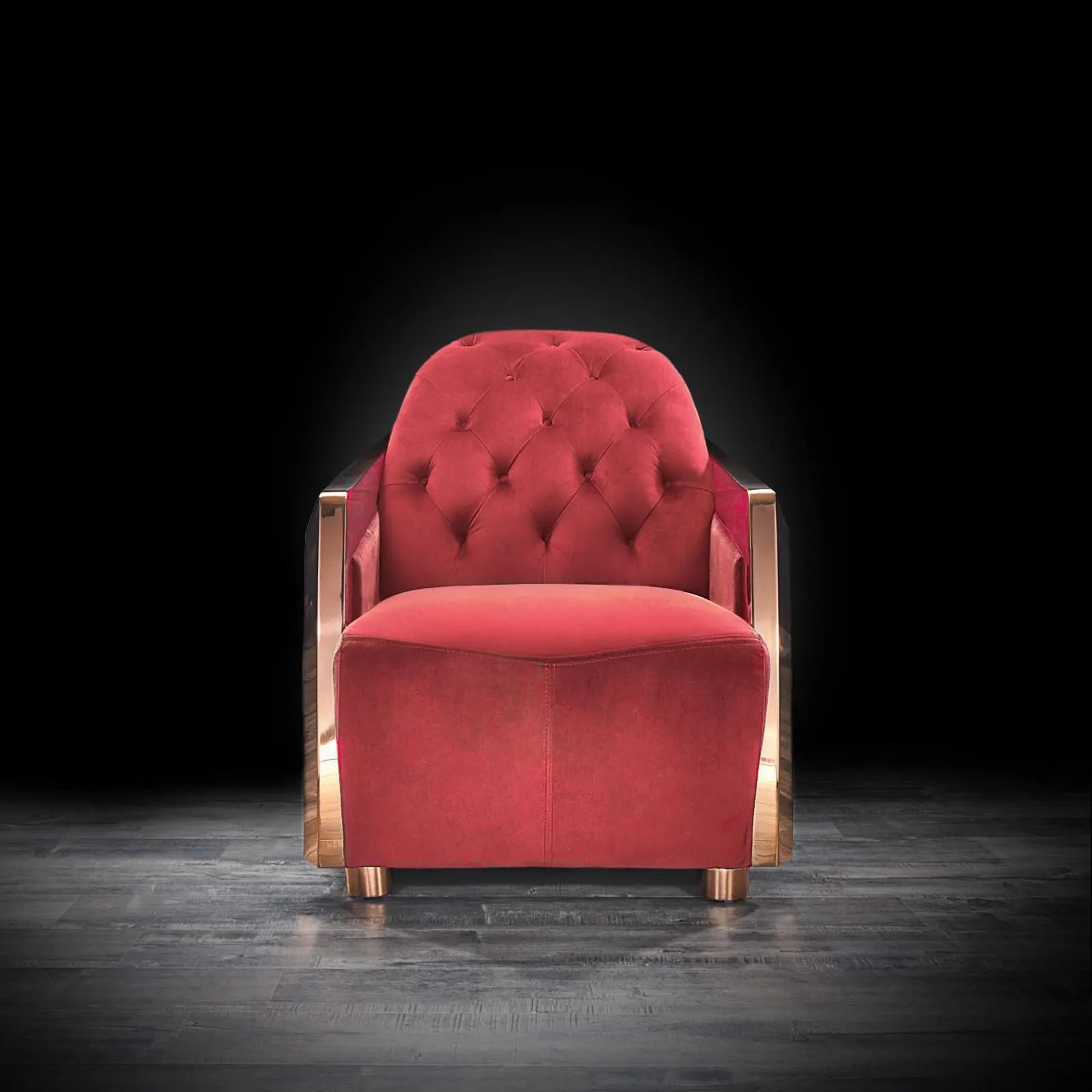 Massimo Rose Gold Polished Stainless Steel Base Burgundy Modern Sofa Set