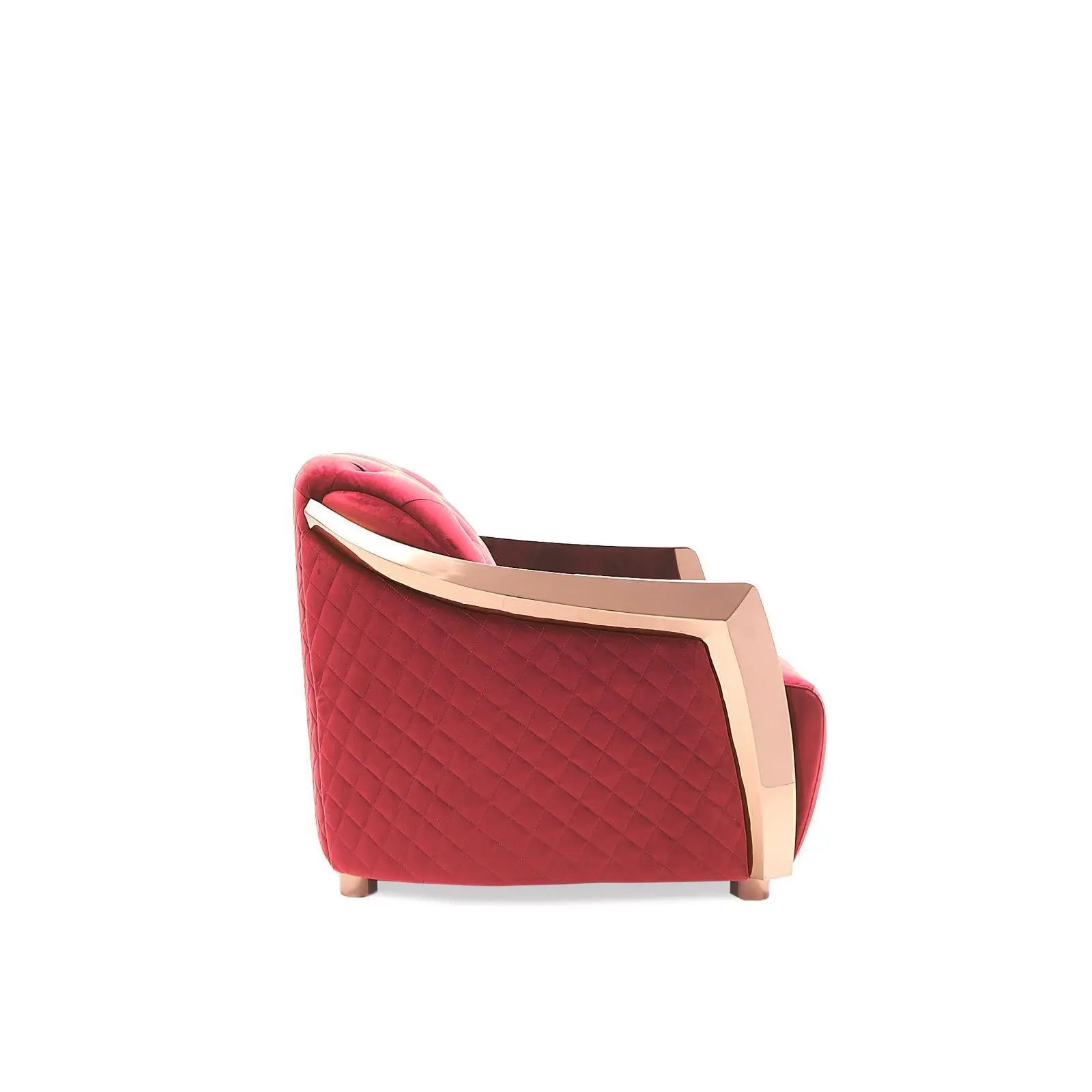 Massimo Rose Gold Polished Stainless Steel Base Burgundy Roberto Grassie Sofa Set