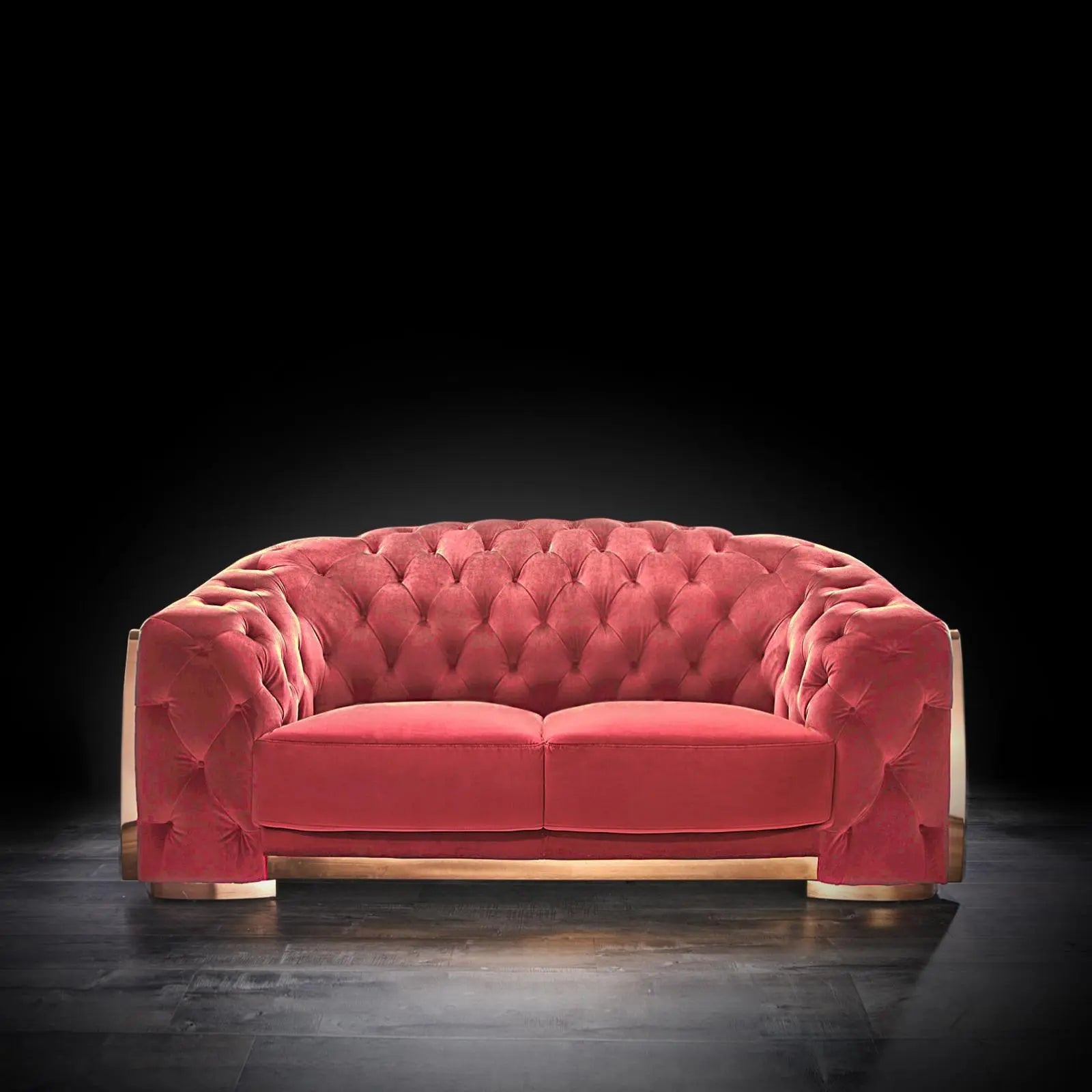 Massimo Rose Gold Polished Stainless Steel Base Burgundy Roberto Grassie Sofa Set