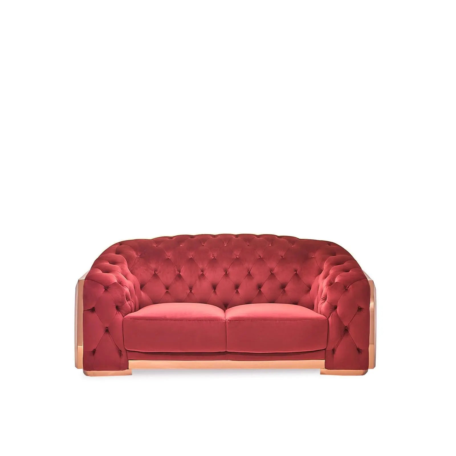 Massimo Rose Gold Polished Stainless Steel Base Burgundy Stylish Sofa Set
