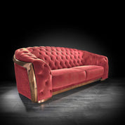 Massimo Rose Gold Polished Stainless Steel Base Burgundy Stylish Sofa Set
