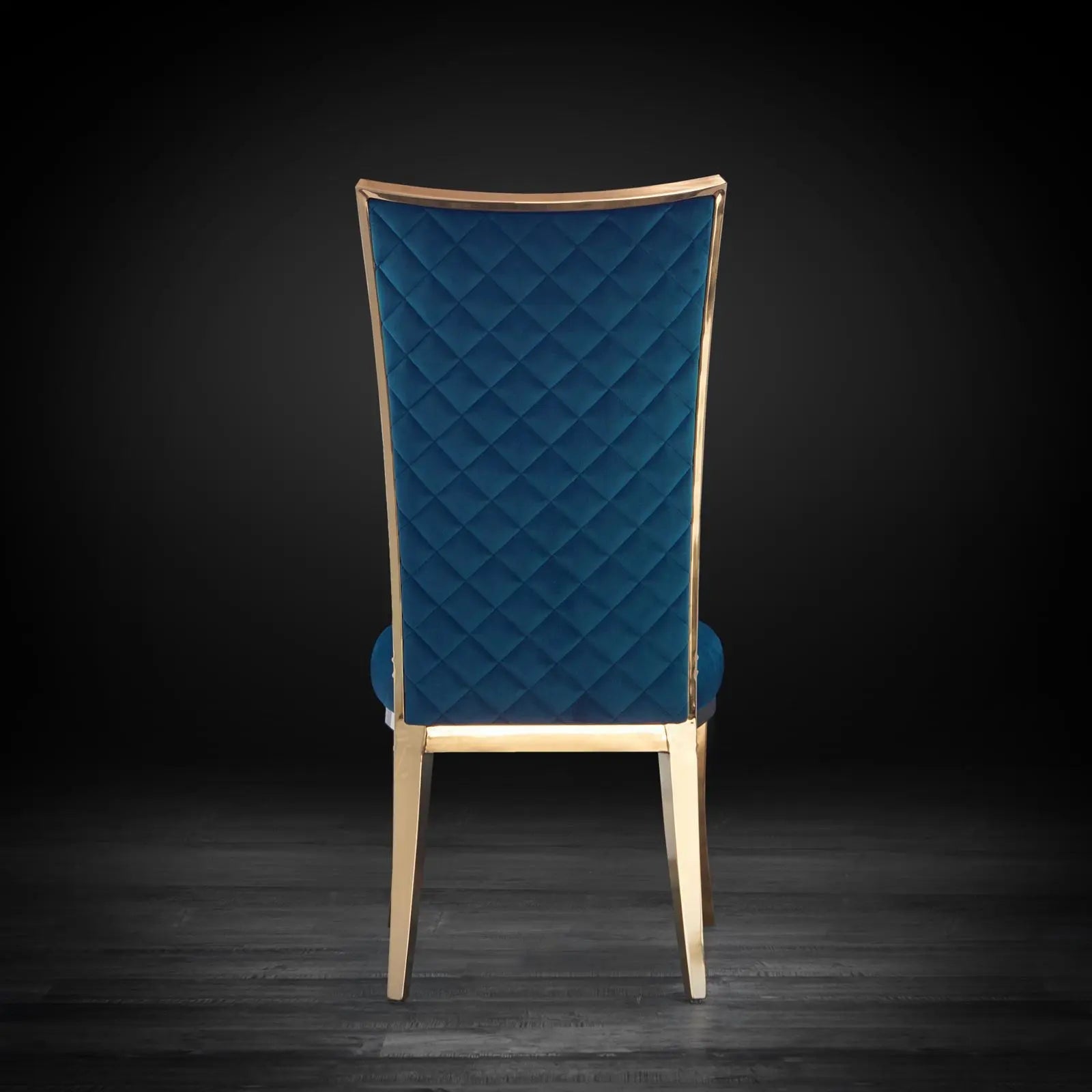 Massimo Rose Gold Polished Stainless Steel Base Dark Blue Luxury Dining Chair
