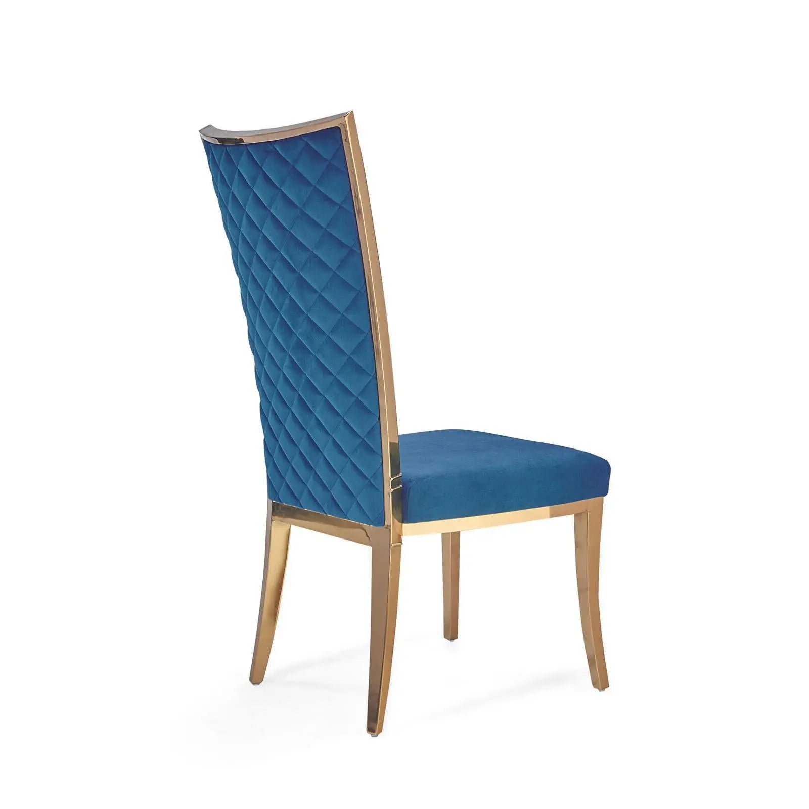 Massimo Rose Gold Polished Stainless Steel Base Dark Blue Roberto Grassie Dining Chair
