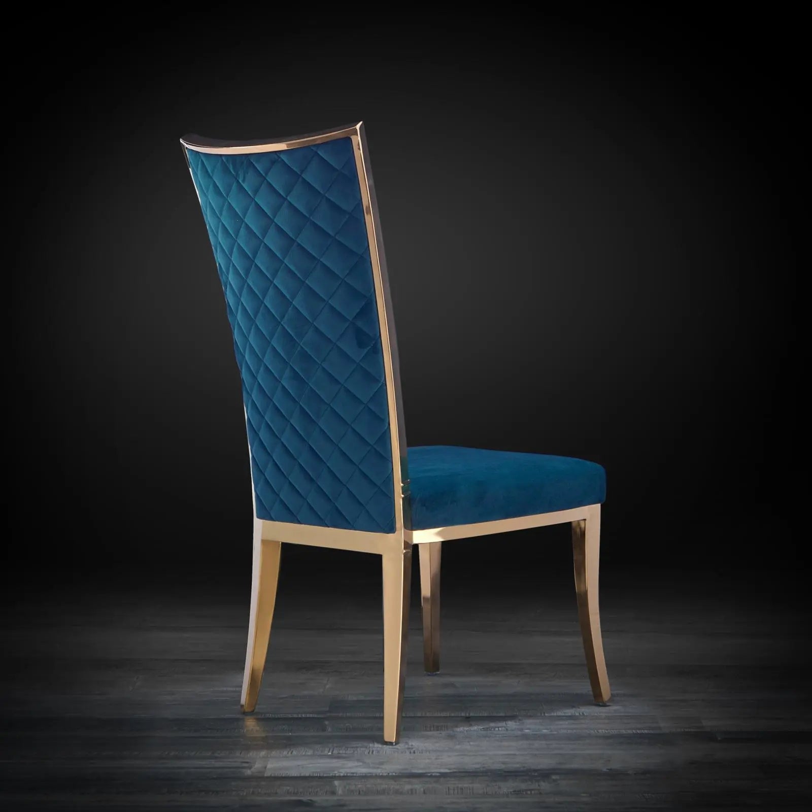 Massimo Rose Gold Polished Stainless Steel Base Dark Blue Roberto Grassie Dining Chair
