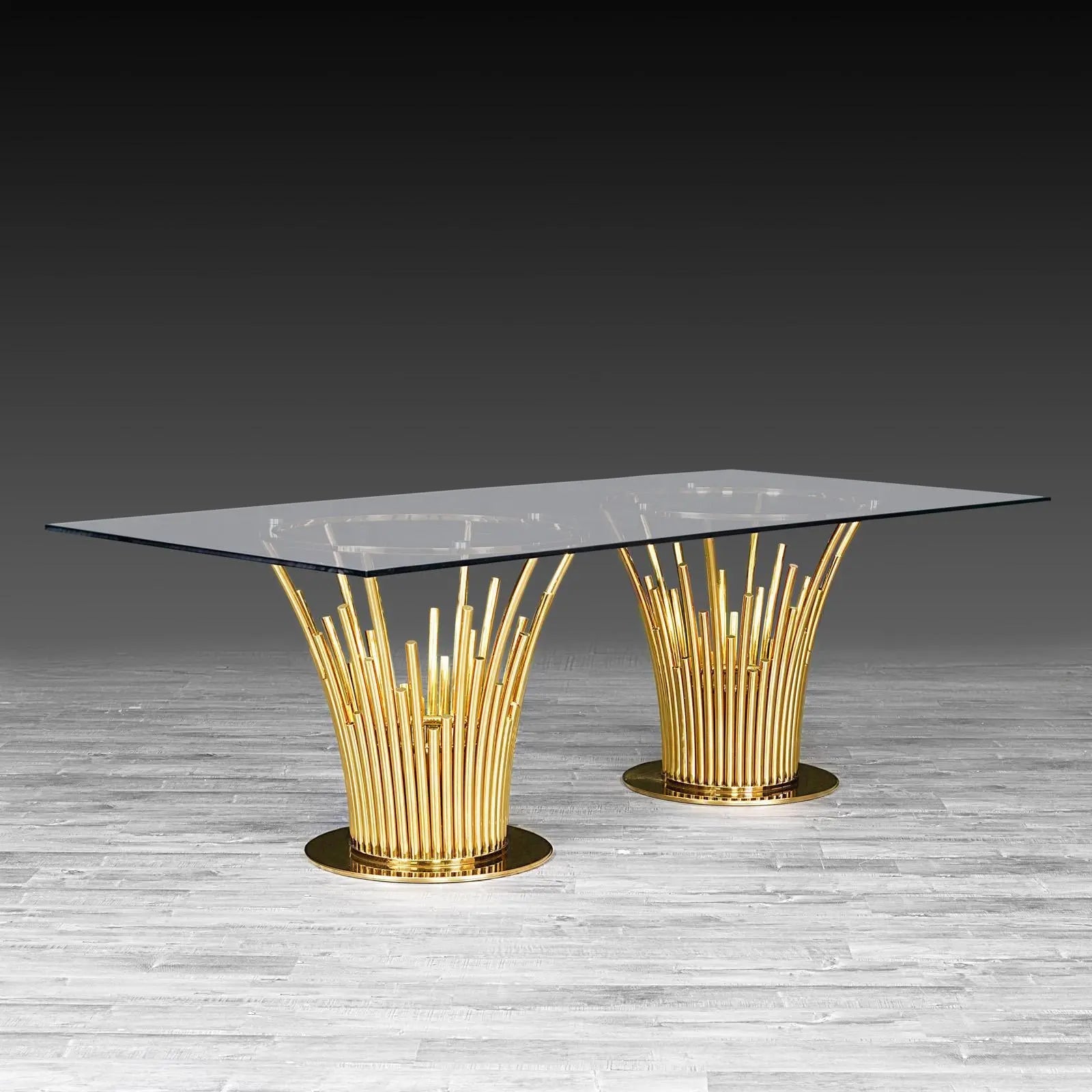 Mauris Rect Titanium Gold Polished Stainless Steel Base Modern Dining Table RG