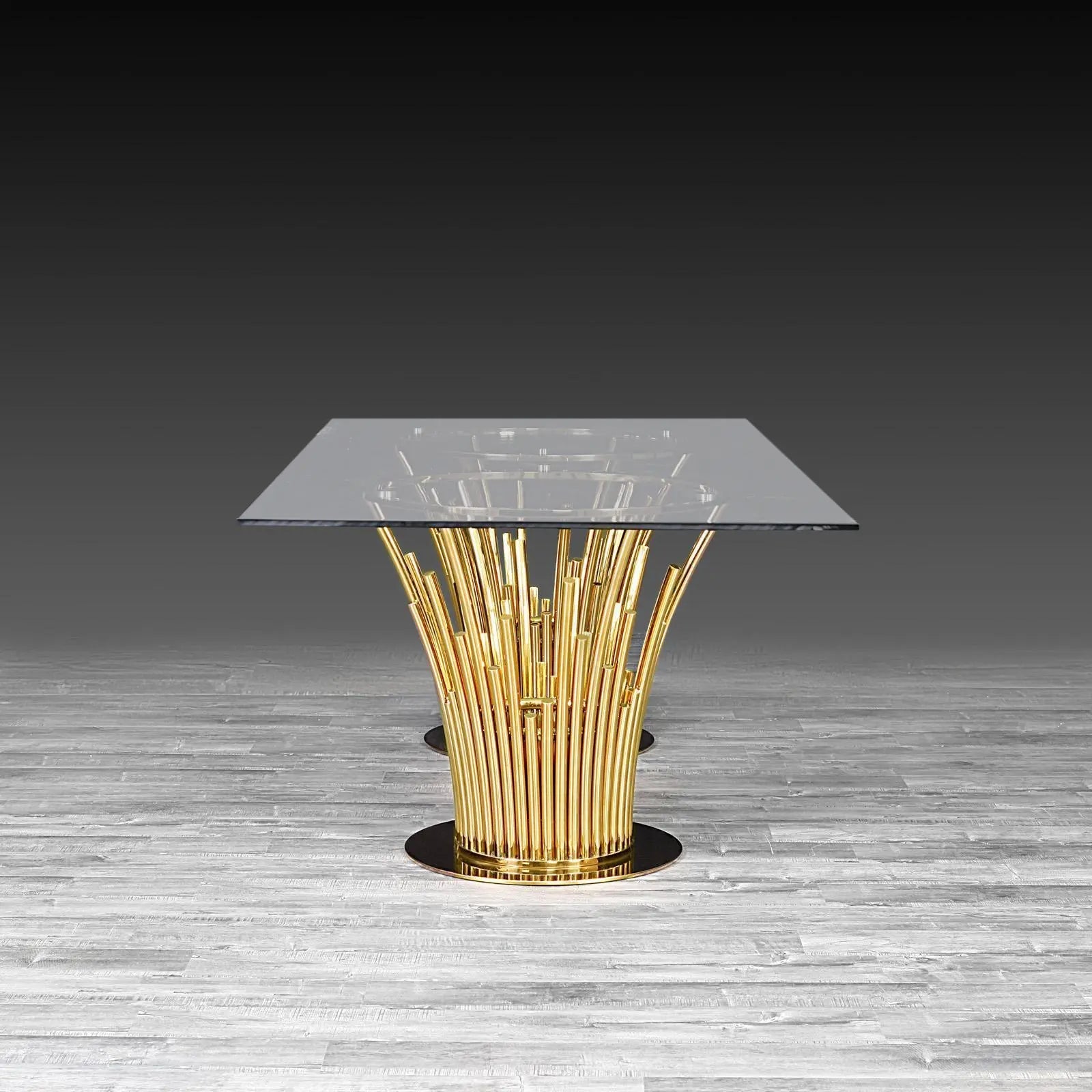 Mauris Rect Titanium Gold Polished Stainless Steel Base Roberto Grassie Dining Table RG