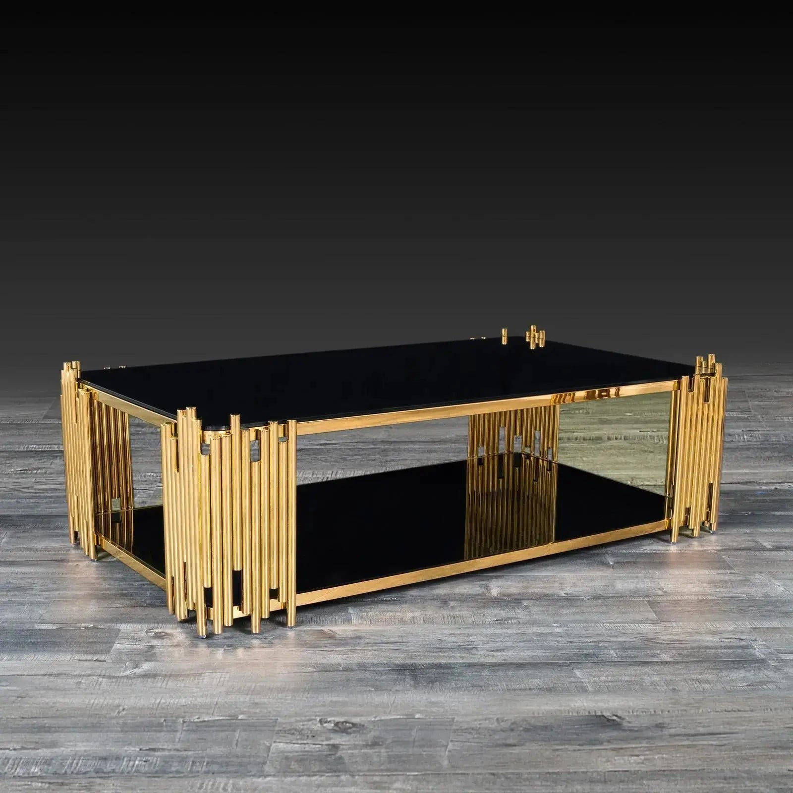 Mauris Rectangular Titanium Gold Polished Stainless Steel Base Modern Coffee Table