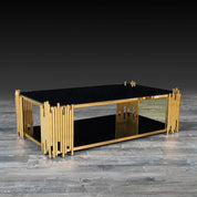 Mauris Rectangular Titanium Gold Polished Stainless Steel Base Modern Coffee Table