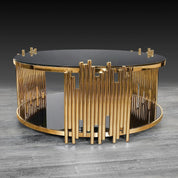 Mauris Round Titanium Gold Polished Stainless Steel Base Modern Coffee Table