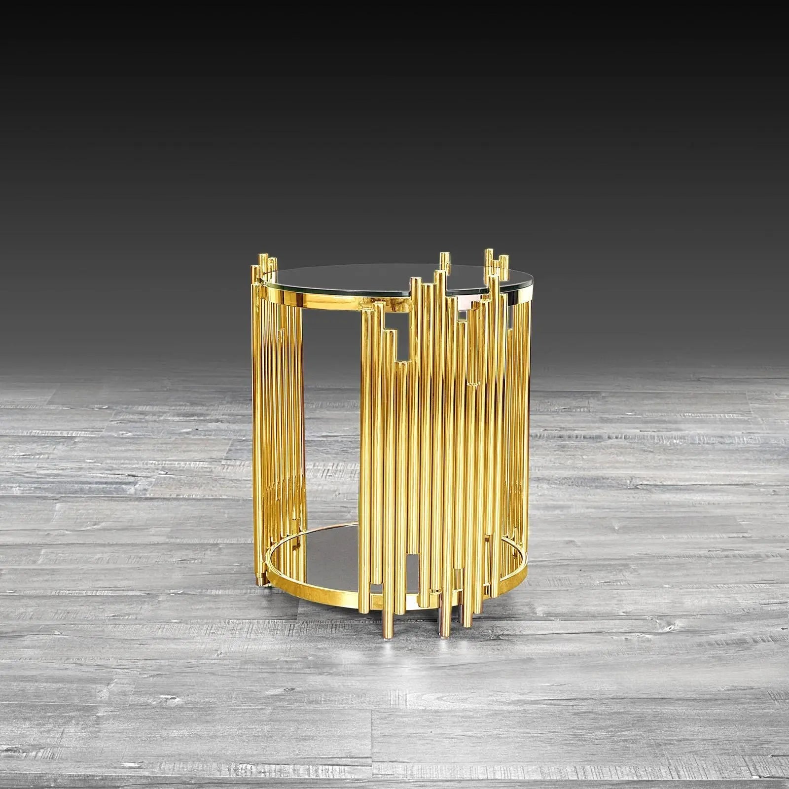 Mauris Round Titanium Gold Polished Stainless Steel Base Modern End Table RG