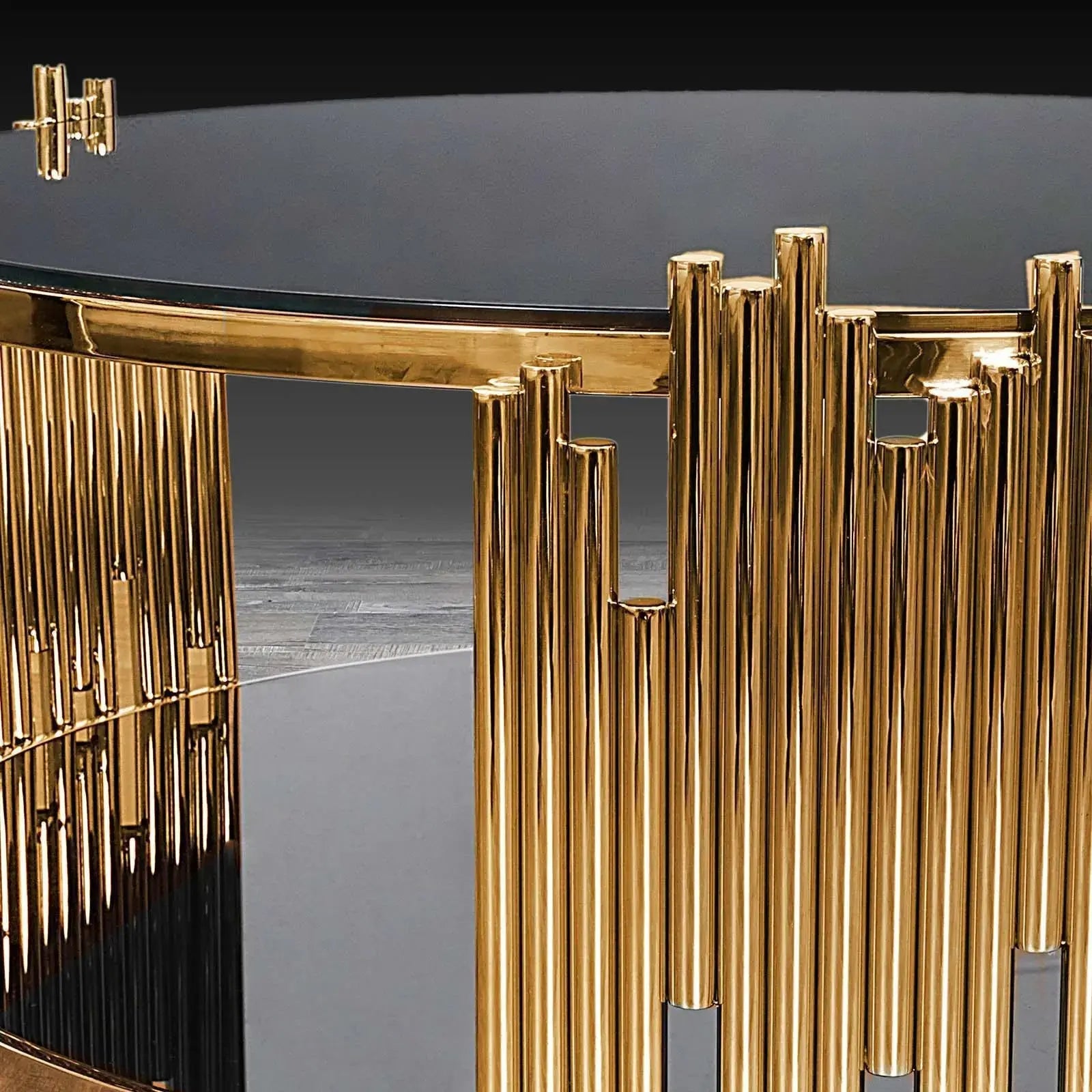 Mauris Round Titanium Gold Polished Stainless Steel Base Stylish Coffee Table