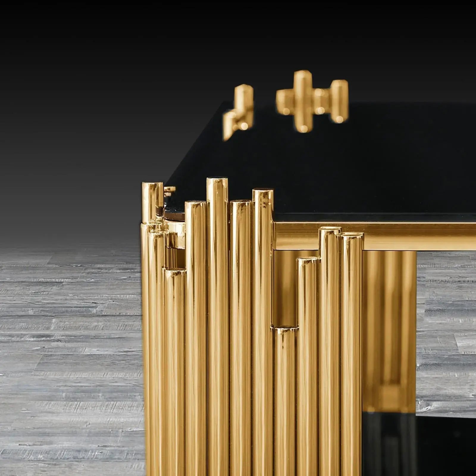 Mauris Square Titanium Gold Polished Stainless Steel Base Roberto Grassie Coffee Table